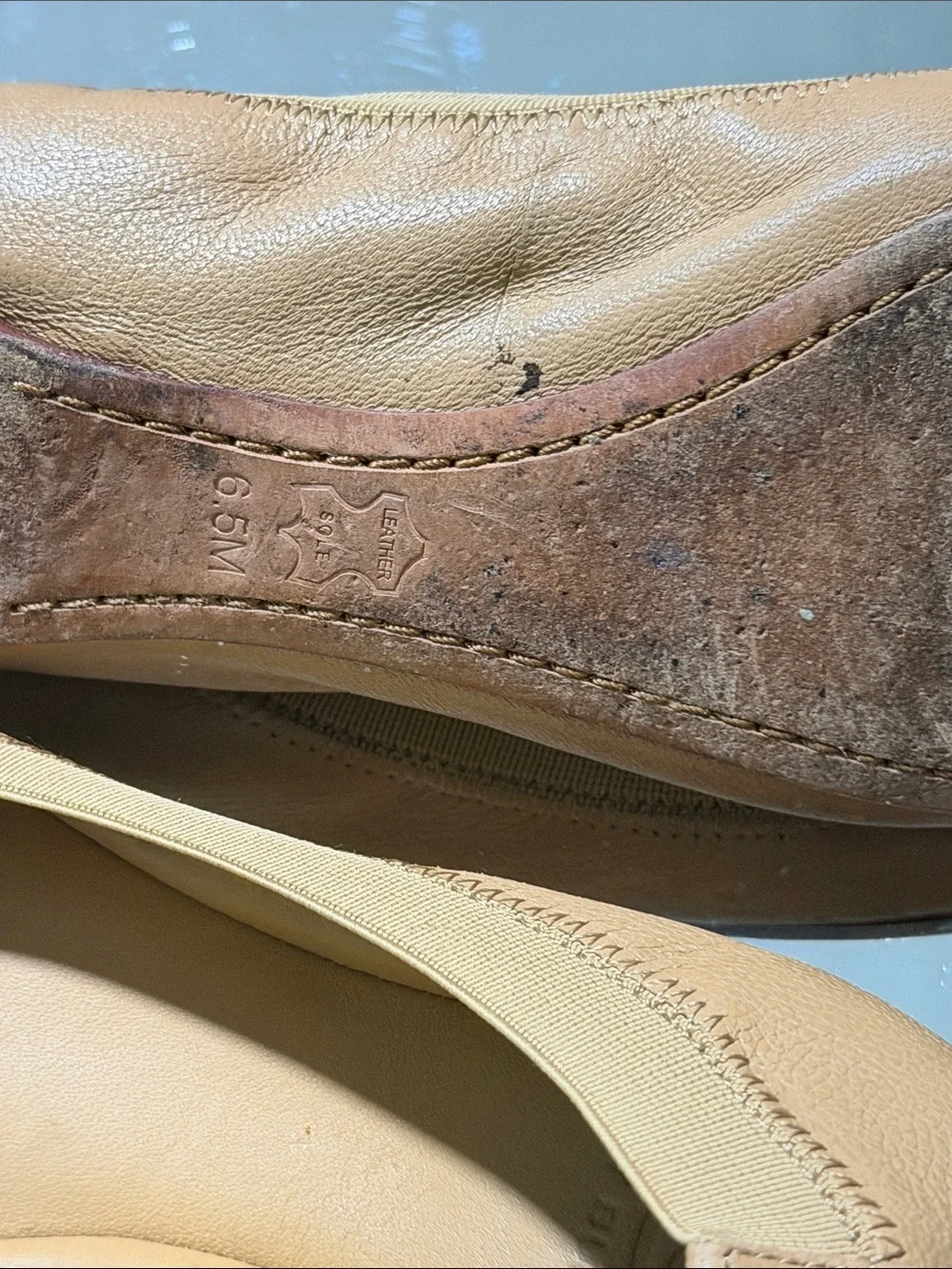 Tory Burch Camel/Tan Logo Round-Toe Ballet Flats